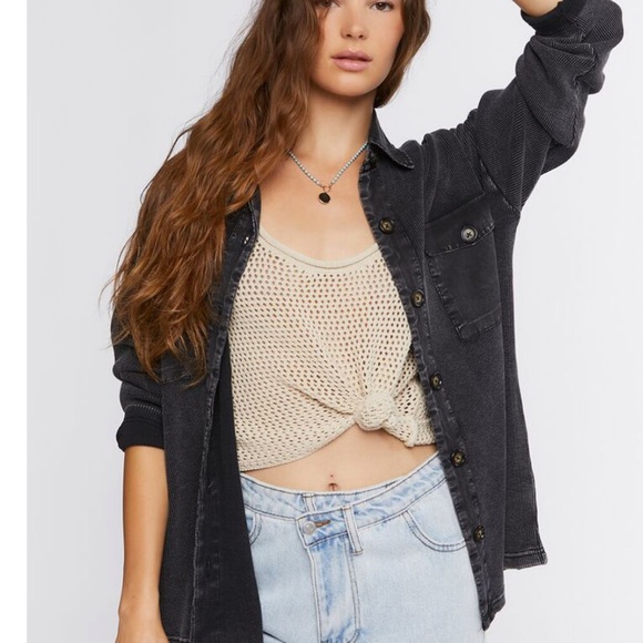 Drop-Sleeve Button-Up Shacket - Picture 1 of 5